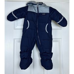 OshKosh B'gosh Baby Snowsuit Bunting Navy Blue Gray Teddy Bear Zipper 3 6 Months